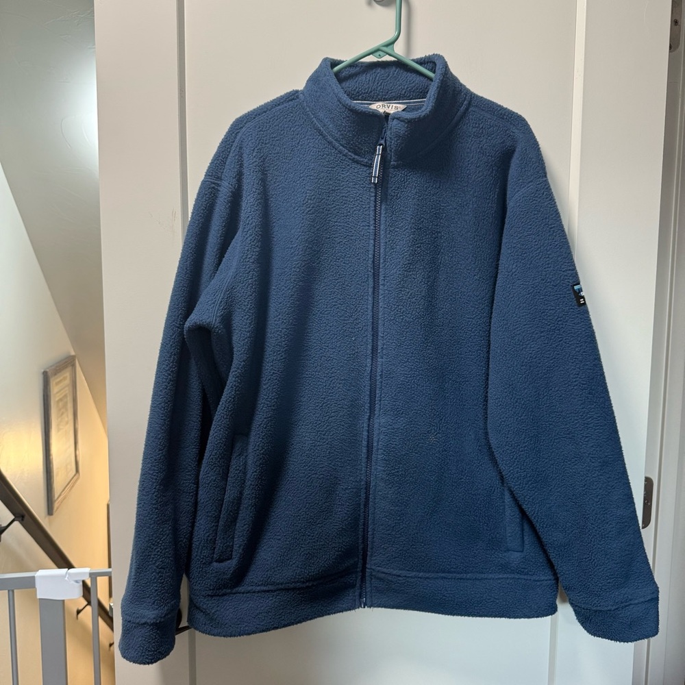 Orvis Men's Blue Full Zip Fleece Sweatshirt Heavyweight Winter Lg